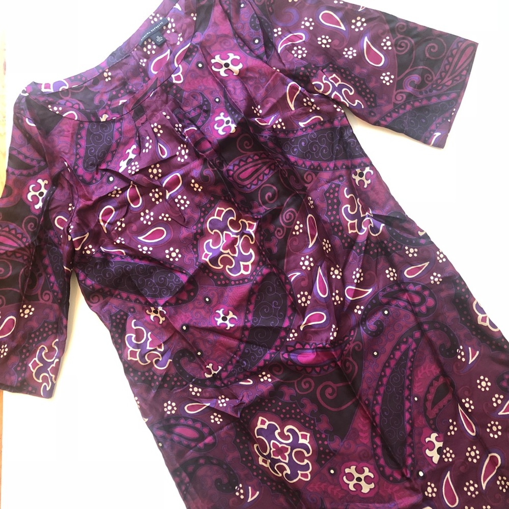 BANANA REPUBLIC 100% Silk Purple Print Shift Dress